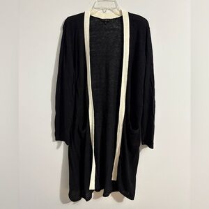 Talbots Linen Blend Duster Long Cardigan 1X Black White Lightweight Lagenlook